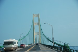 Mackinac Bridge during Orange Barrel Season.  Photo by Grace Grogan.