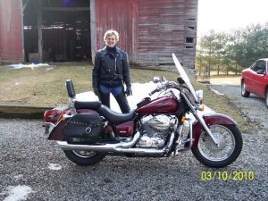Motorcycle Gear - a photo of my friend Vicki dressed to ride.  Photo obtained from her Facebook page.