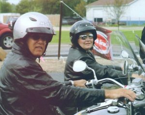 My husband and I participating in a poker run.