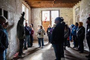 Visiting patient rooms.  Photo by Grace Grogan, copyright 2015