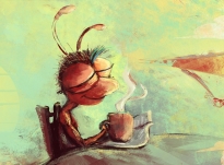 Ant drinking coffee