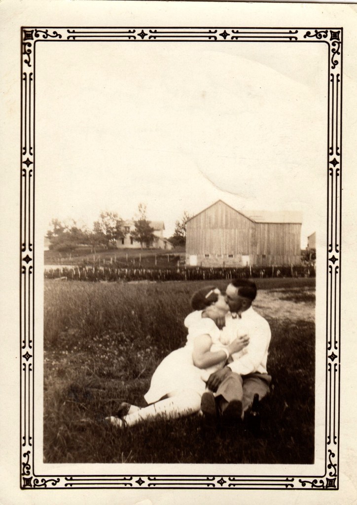 Grandma and Grandpa - on the back Grandma wrote it was a picture of her and Dominick before they were married. She was 17 years old with a glass of homebrew in hand. "Ma took the picture so guess her and Pa approved"